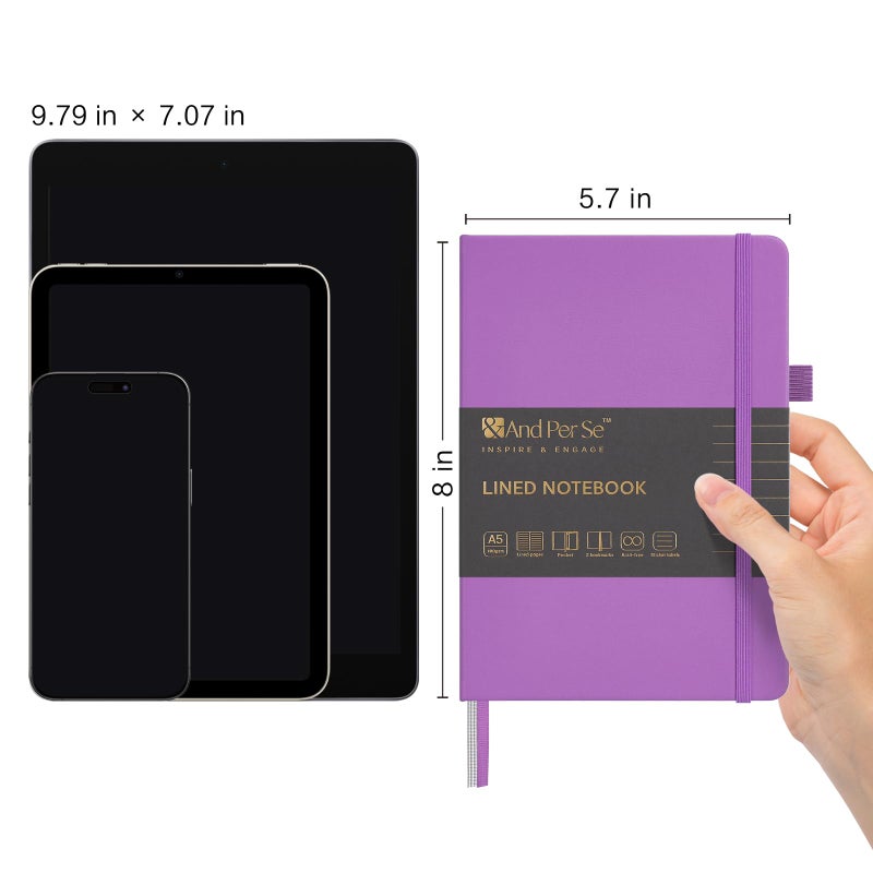 &And Per Se Lined Journal Notebook، 160 صفحة، A5 5.7 × 8 بوصة مجلات ورقية سميكة مسطرة بالكلية للكتابة، دفاتر ملاحظات ذات غلاف فني للنساء والرجال والمدرسة (عبوة واحدة، بنفسجي) - Image 2